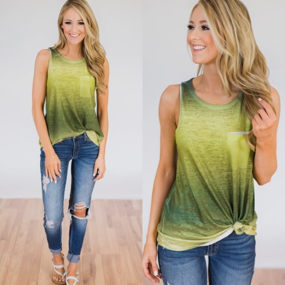 Tops - Green ombre pocket tank